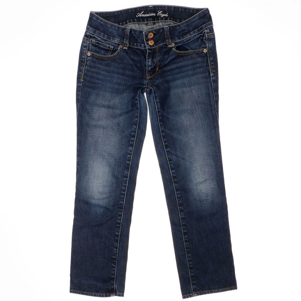 American Eagle Artist Jeans Size 2 Womens Cropped Low Waist Blue Stretch 28x24.5